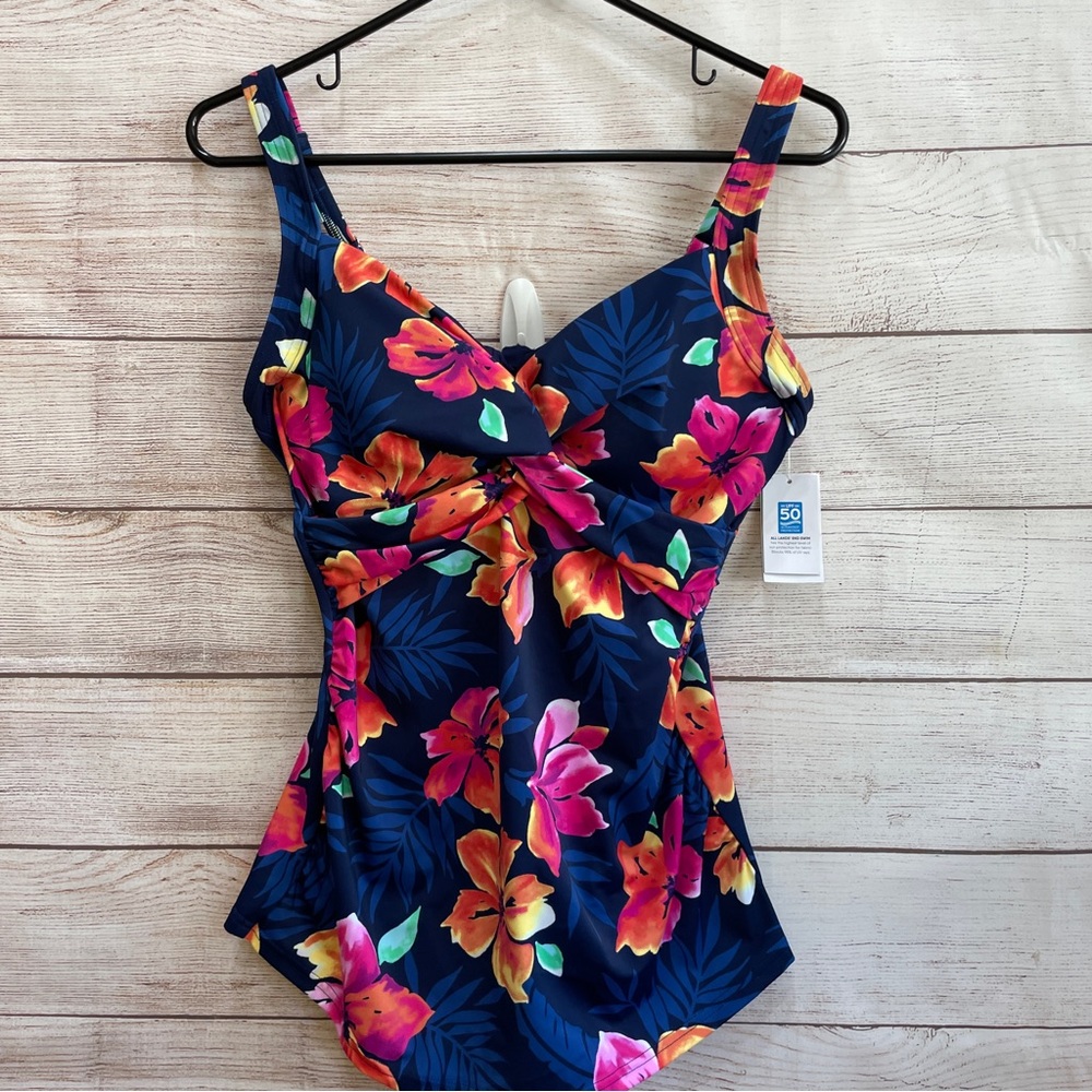NEW WITH TAGS LANDS END FLORAL TWIST FRONT‎ TANKINI TOP - Picture 2 of 9